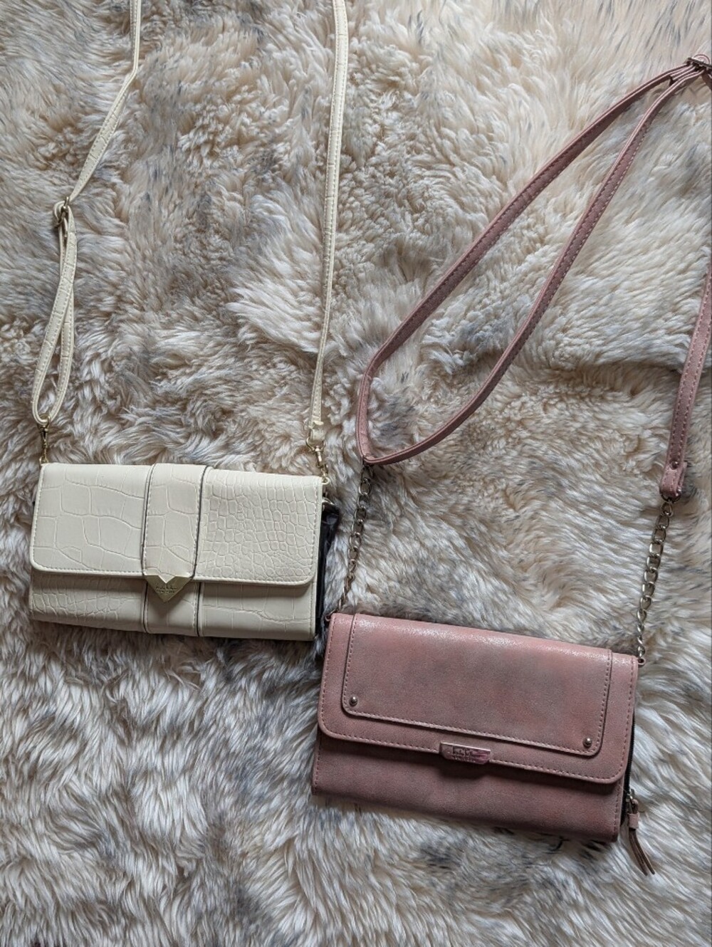 Cream and Dusty Pink Crossbody Vegan Leather Wallet Bags